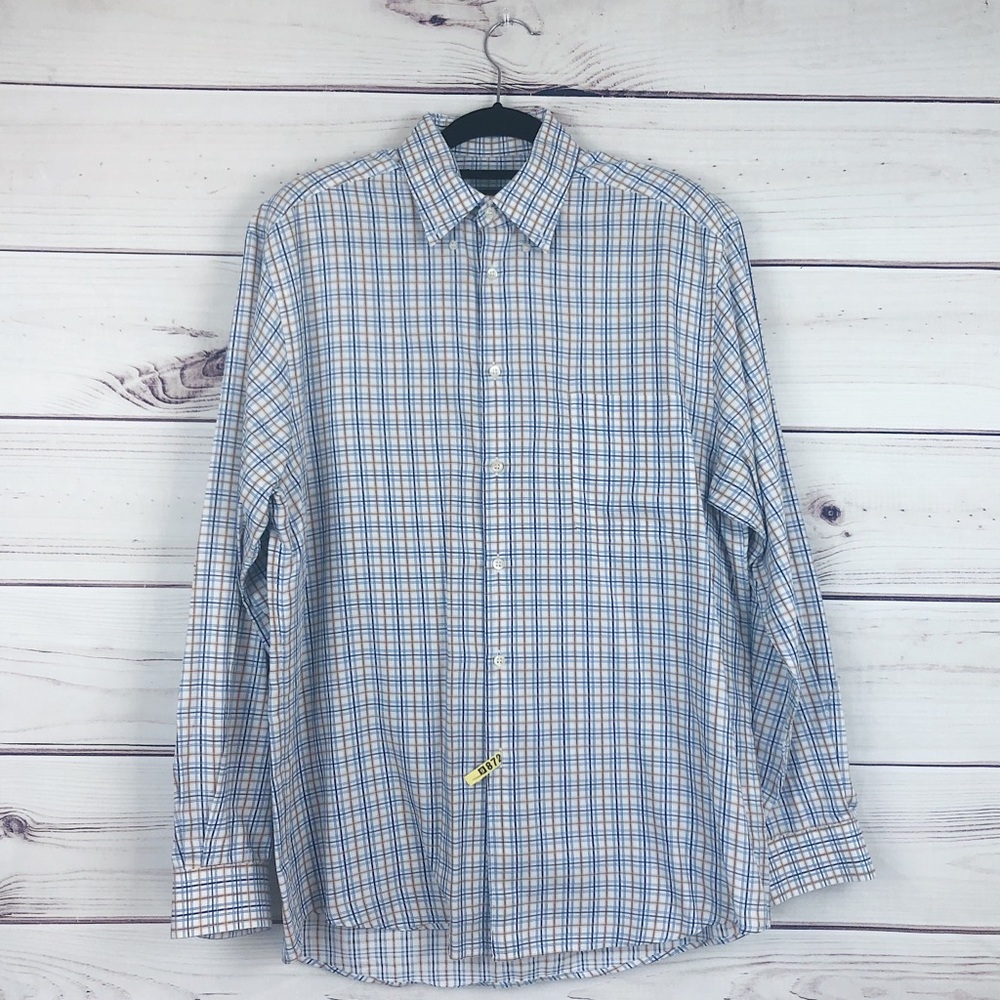 Santorelli Blue & Orange Plaid Button Down Shirt